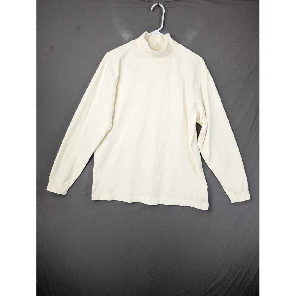 LL‎ Bean Mens Mock Neck Long Sleeve Shirt Off White Cream Size L